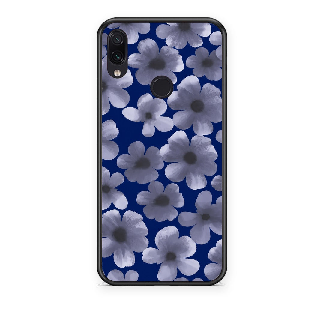 Θήκη Xiaomi Redmi Note 7 Pale Blue Flowers on Navy από τη Smartfits με σχέδιο στο πίσω μέρος και μαύρο περίβλημα | Xiaomi Redmi Note 7 Pale Blue Flowers on Navy case with colorful back and black bezels