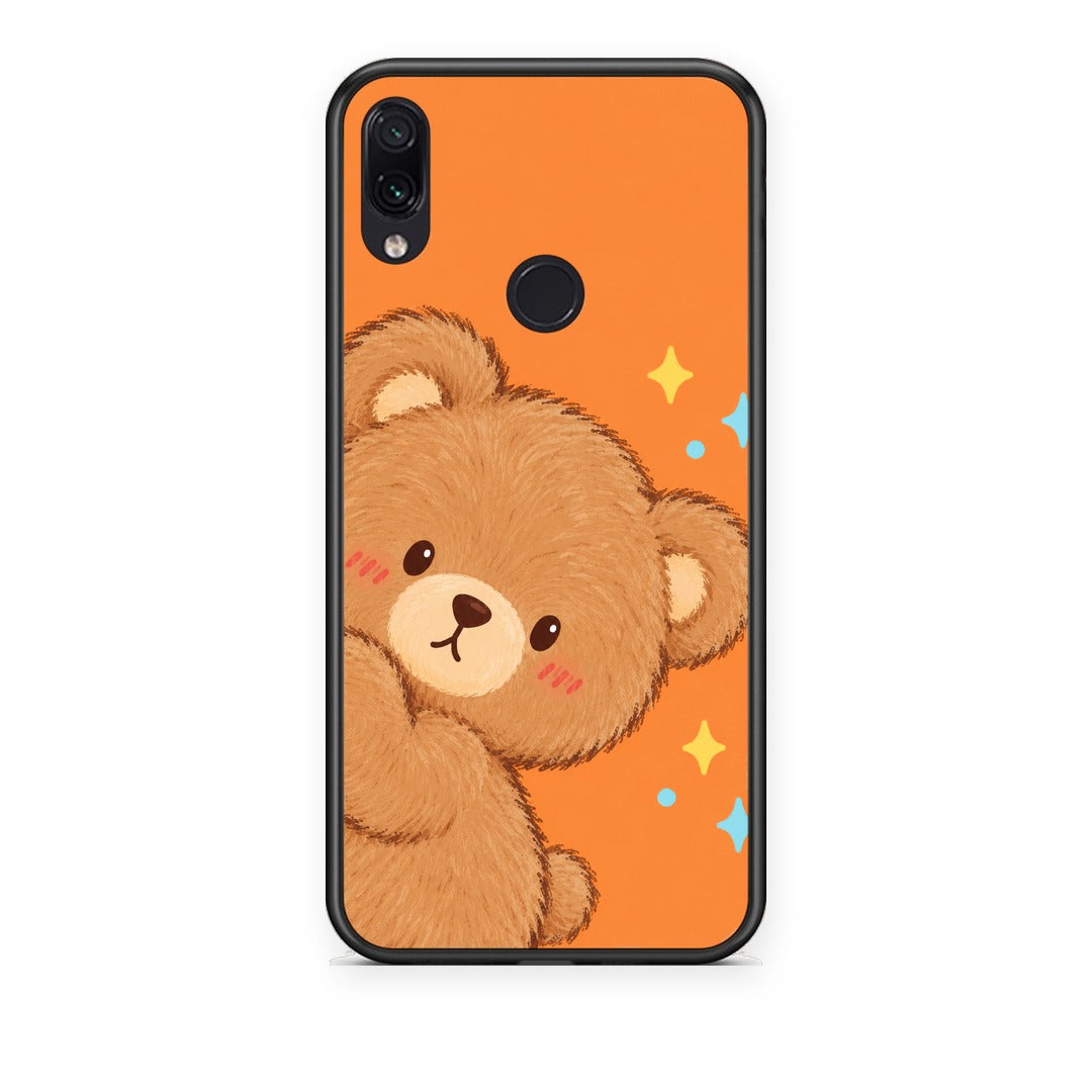 Θήκη Xiaomi Redmi Note 7 Peekaboo Teddy on Orange από τη Smartfits με σχέδιο στο πίσω μέρος και μαύρο περίβλημα | Xiaomi Redmi Note 7 Peekaboo Teddy on Orange case with colorful back and black bezels