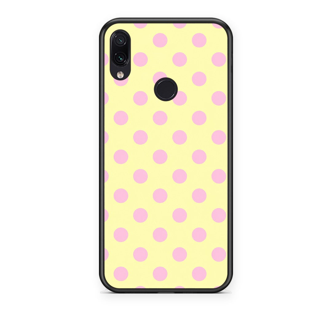 Θήκη Xiaomi Redmi Note 7 Pink Polka Dots on Yellow από τη Smartfits με σχέδιο στο πίσω μέρος και μαύρο περίβλημα | Xiaomi Redmi Note 7 Pink Polka Dots on Yellow case with colorful back and black bezels