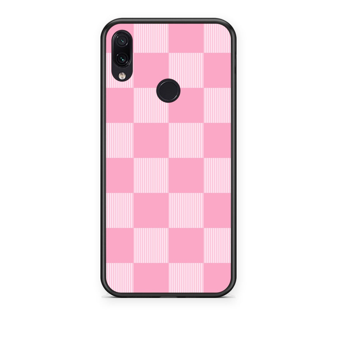Θήκη Xiaomi Redmi Note 7 Pink and White Striped Checks από τη Smartfits με σχέδιο στο πίσω μέρος και μαύρο περίβλημα | Xiaomi Redmi Note 7 Pink and White Striped Checks case with colorful back and black bezels