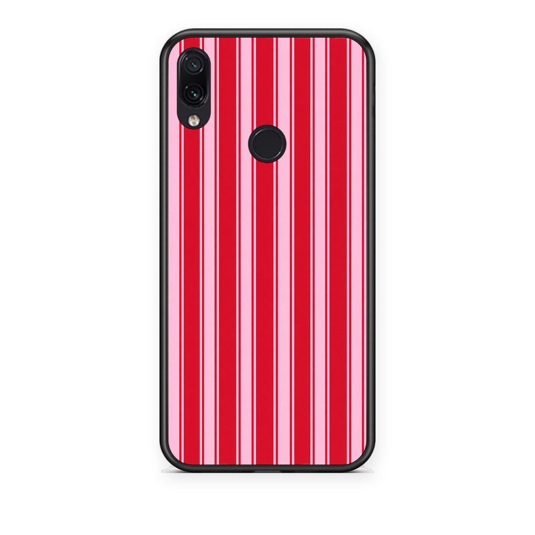 Θήκη Xiaomi Redmi Note 7 Red and Pink Vertical Pinstripes από τη Smartfits με σχέδιο στο πίσω μέρος και μαύρο περίβλημα | Xiaomi Redmi Note 7 Red and Pink Vertical Pinstripes case with colorful back and black bezels