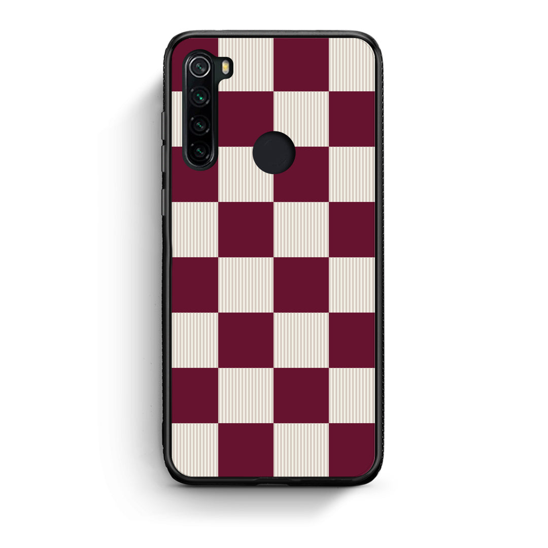 Θήκη Xiaomi Redmi Note 8 Burgundy and Cream Striped Checks από τη Smartfits με σχέδιο στο πίσω μέρος και μαύρο περίβλημα | Xiaomi Redmi Note 8 Burgundy and Cream Striped Checks case with colorful back and black bezels