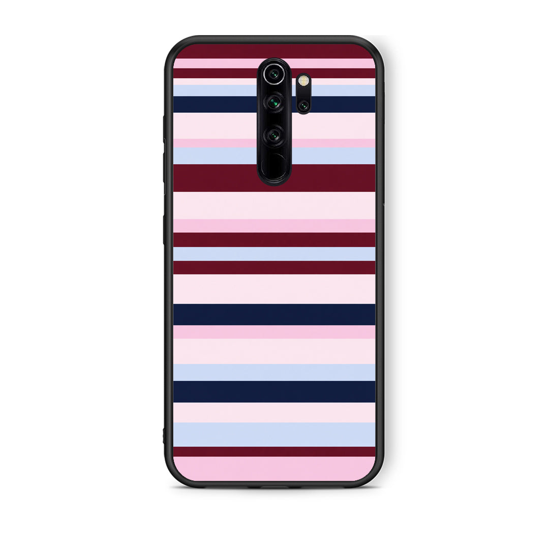 Θήκη Xiaomi Redmi Note 8 Pro Burgundy Pink and Blue Horizontal Stripes από τη Smartfits με σχέδιο στο πίσω μέρος και μαύρο περίβλημα | Xiaomi Redmi Note 8 Pro Burgundy Pink and Blue Horizontal Stripes case with colorful back and black bezels