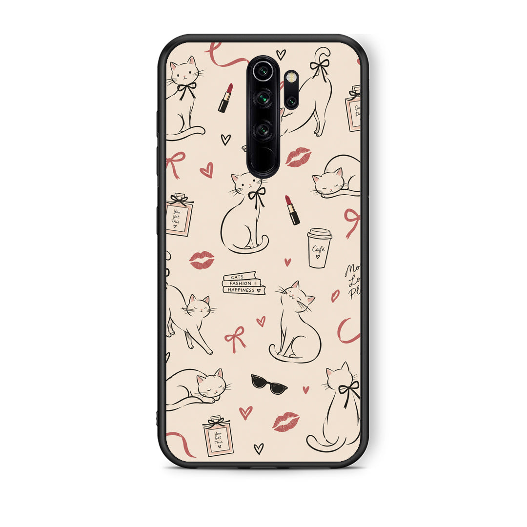 Θήκη Xiaomi Redmi Note 8 Pro Minimal Cat and Fashion Doodles on Cream από τη Smartfits με σχέδιο στο πίσω μέρος και μαύρο περίβλημα | Xiaomi Redmi Note 8 Pro Minimal Cat and Fashion Doodles on Cream case with colorful back and black bezels