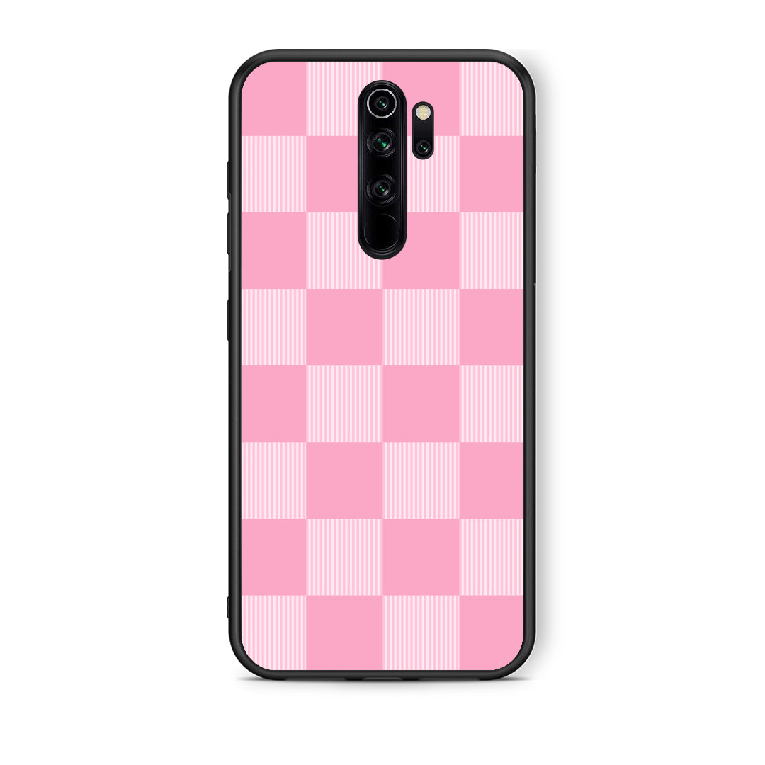Θήκη Xiaomi Redmi Note 8 Pro Pink and White Striped Checks από τη Smartfits με σχέδιο στο πίσω μέρος και μαύρο περίβλημα | Xiaomi Redmi Note 8 Pro Pink and White Striped Checks case with colorful back and black bezels