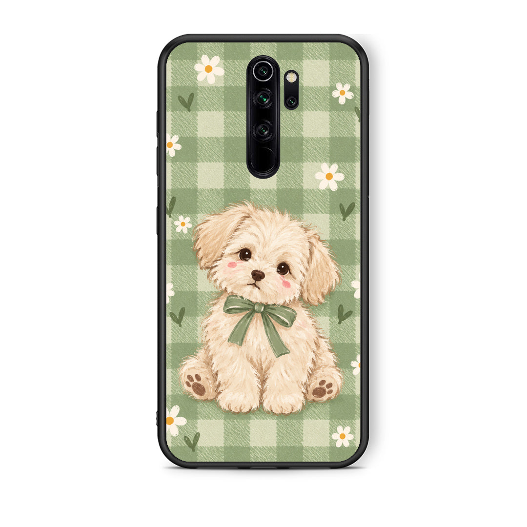 Θήκη Xiaomi Redmi Note 8 Pro Puppy and Daisies on Sage Gingham από τη Smartfits με σχέδιο στο πίσω μέρος και μαύρο περίβλημα | Xiaomi Redmi Note 8 Pro Puppy and Daisies on Sage Gingham case with colorful back and black bezels