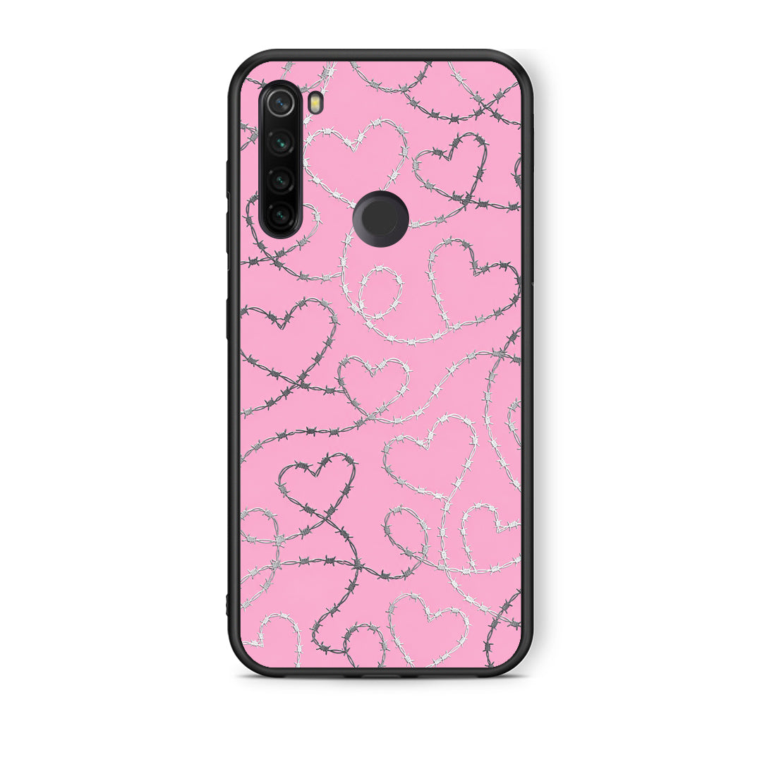 Θήκη Xiaomi Redmi Note 8T Barbed Wire Hearts on Pink από τη Smartfits με σχέδιο στο πίσω μέρος και μαύρο περίβλημα | Xiaomi Redmi Note 8T Barbed Wire Hearts on Pink case with colorful back and black bezels