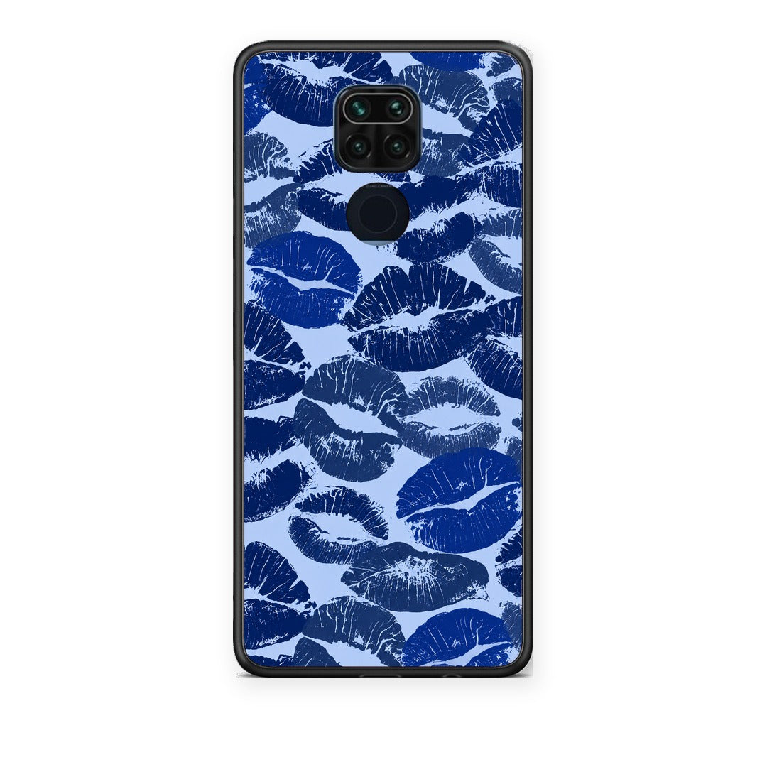 Θήκη Xiaomi Redmi Note 9 Blue Lipstick Kisses από τη Smartfits με σχέδιο στο πίσω μέρος και μαύρο περίβλημα | Xiaomi Redmi Note 9 Blue Lipstick Kisses case with colorful back and black bezels