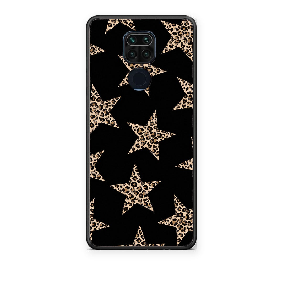 Θήκη Xiaomi Redmi Note 9 Leopard Stars on Black από τη Smartfits με σχέδιο στο πίσω μέρος και μαύρο περίβλημα | Xiaomi Redmi Note 9 Leopard Stars on Black case with colorful back and black bezels