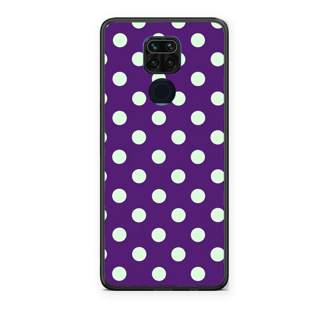 Θήκη Xiaomi Redmi Note 9 Mint Polka Dots on Purple από τη Smartfits με σχέδιο στο πίσω μέρος και μαύρο περίβλημα | Xiaomi Redmi Note 9 Mint Polka Dots on Purple case with colorful back and black bezels