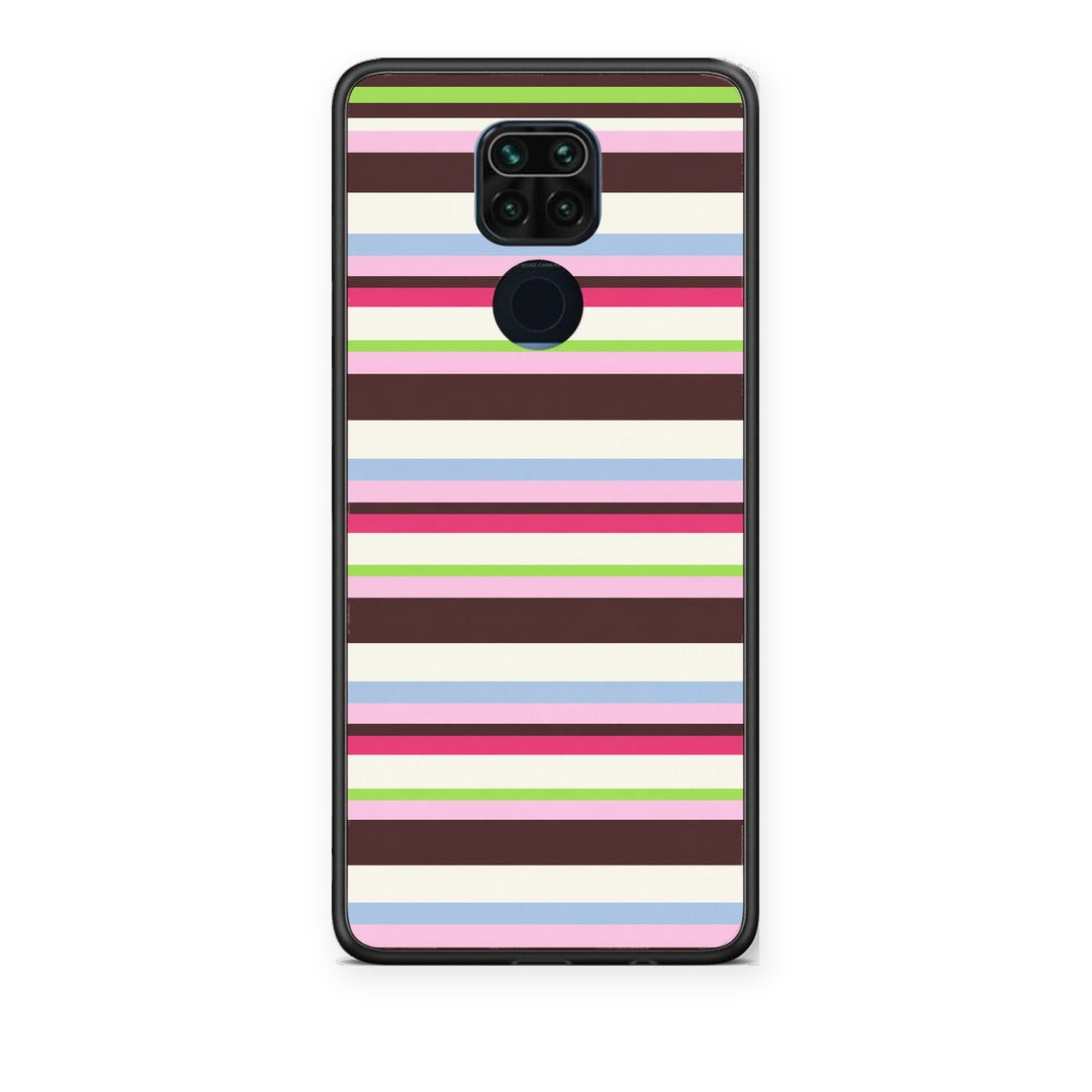 Θήκη Xiaomi Redmi Note 9 Multicolour Horizontal Stripes από τη Smartfits με σχέδιο στο πίσω μέρος και μαύρο περίβλημα | Xiaomi Redmi Note 9 Multicolour Horizontal Stripes case with colorful back and black bezels