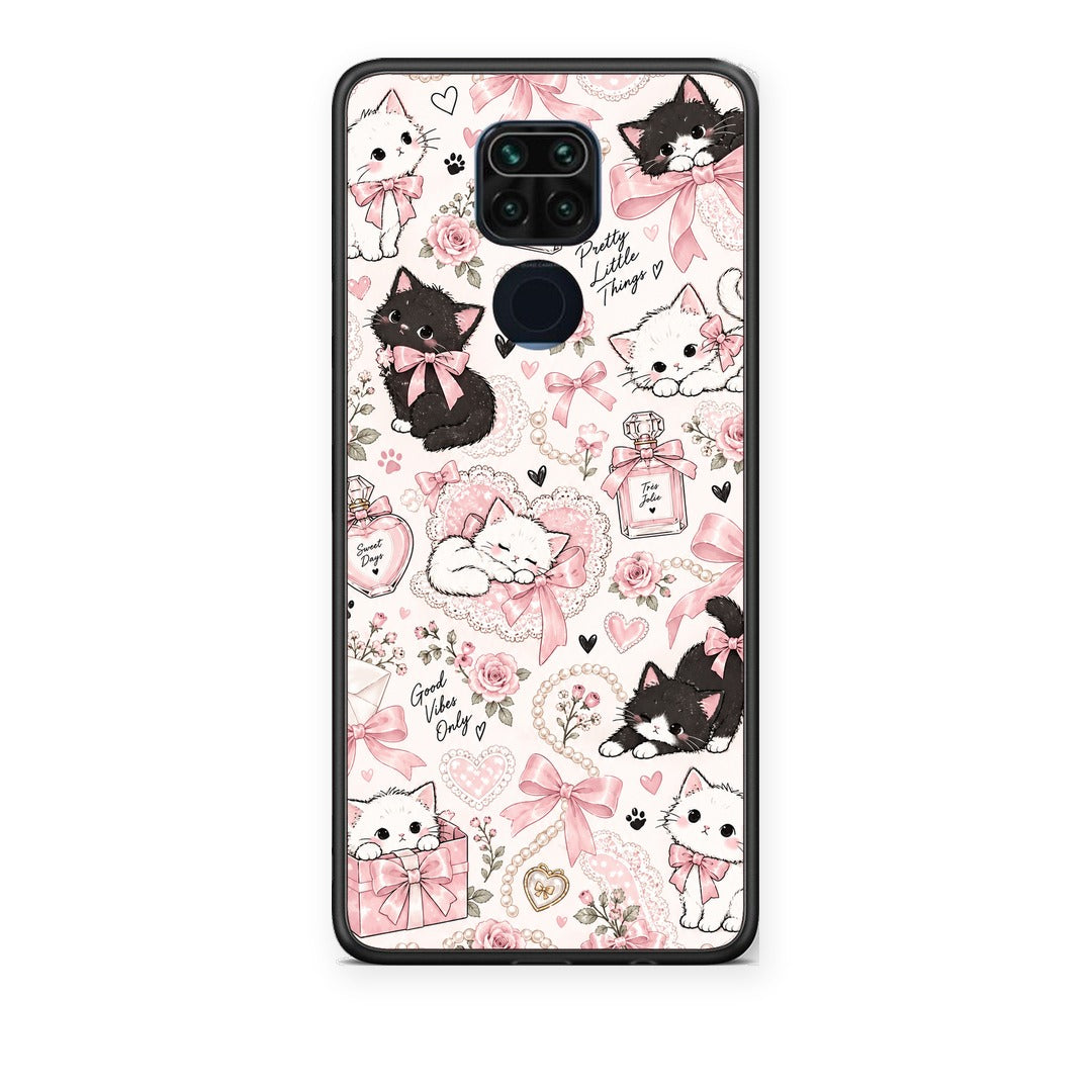 Θήκη Xiaomi Redmi Note 9 Pink Bows and Kittens Collage από τη Smartfits με σχέδιο στο πίσω μέρος και μαύρο περίβλημα | Xiaomi Redmi Note 9 Pink Bows and Kittens Collage case with colorful back and black bezels