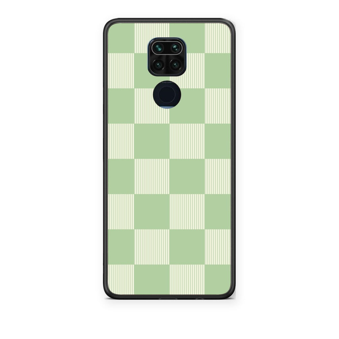 Θήκη Xiaomi Redmi Note 9 Sage and Cream Striped Checks από τη Smartfits με σχέδιο στο πίσω μέρος και μαύρο περίβλημα | Xiaomi Redmi Note 9 Sage and Cream Striped Checks case with colorful back and black bezels