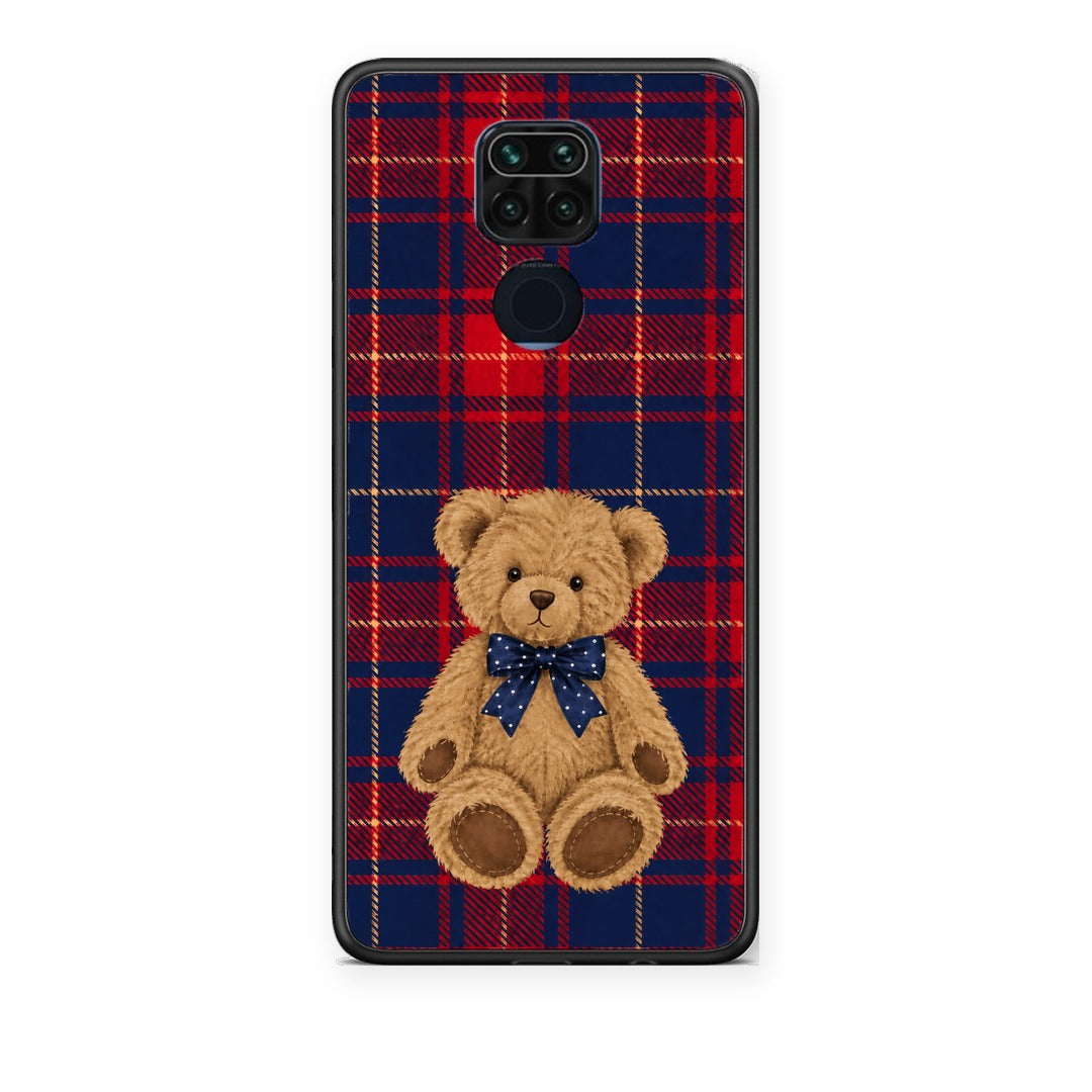 Θήκη Xiaomi Redmi Note 9 Teddy Bear on Red and Navy Tartan από τη Smartfits με σχέδιο στο πίσω μέρος και μαύρο περίβλημα | Xiaomi Redmi Note 9 Teddy Bear on Red and Navy Tartan case with colorful back and black bezels