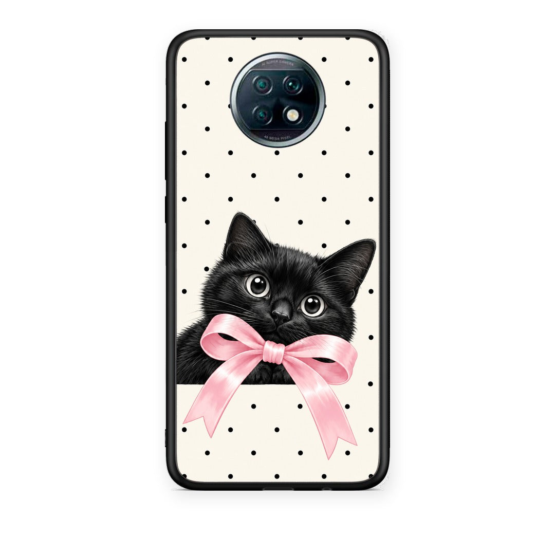 Θήκη Xiaomi Redmi Note 9T Black Kitten Pink Bow and Polka Dots από τη Smartfits με σχέδιο στο πίσω μέρος και μαύρο περίβλημα | Xiaomi Redmi Note 9T Black Kitten Pink Bow and Polka Dots case with colorful back and black bezels