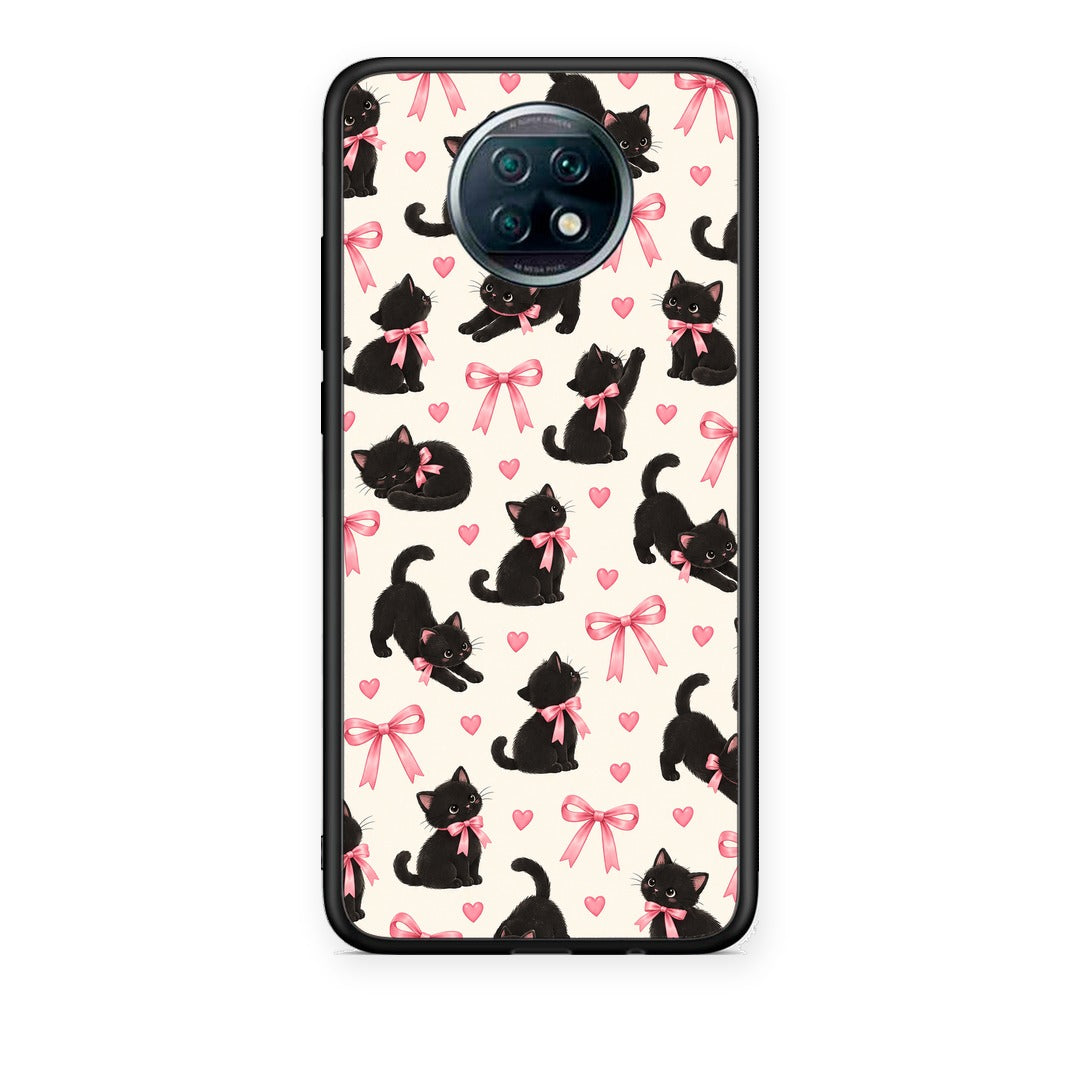 Θήκη Xiaomi Redmi Note 9T Black Kittens and Pink Bows on Cream Small από τη Smartfits με σχέδιο στο πίσω μέρος και μαύρο περίβλημα | Xiaomi Redmi Note 9T Black Kittens and Pink Bows on Cream Small case with colorful back and black bezels
