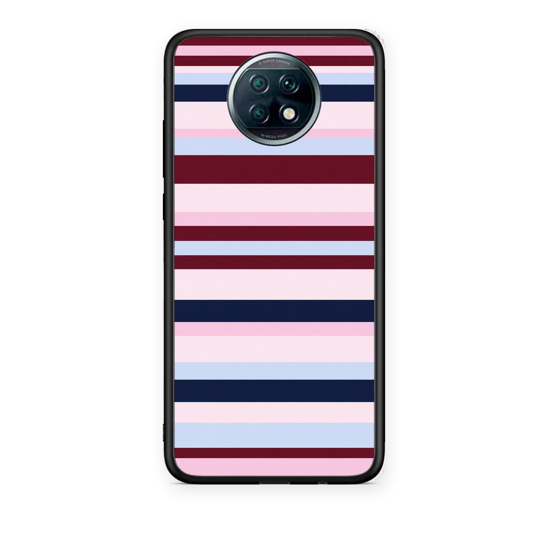 Θήκη Xiaomi Redmi Note 9T Burgundy Pink and Blue Horizontal Stripes από τη Smartfits με σχέδιο στο πίσω μέρος και μαύρο περίβλημα | Xiaomi Redmi Note 9T Burgundy Pink and Blue Horizontal Stripes case with colorful back and black bezels