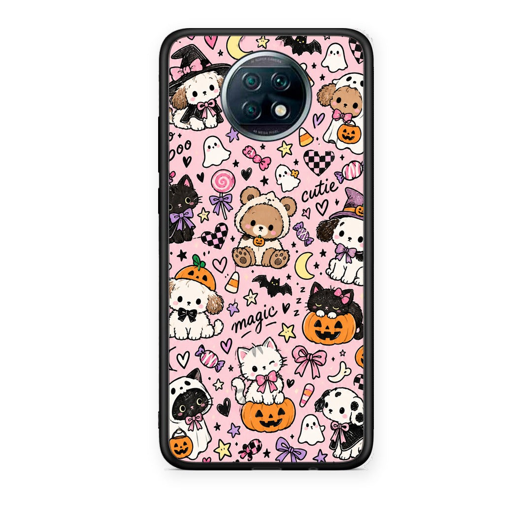 Θήκη Xiaomi Redmi Note 9T Halloween Cute Animals on Pink από τη Smartfits με σχέδιο στο πίσω μέρος και μαύρο περίβλημα | Xiaomi Redmi Note 9T Halloween Cute Animals on Pink case with colorful back and black bezels