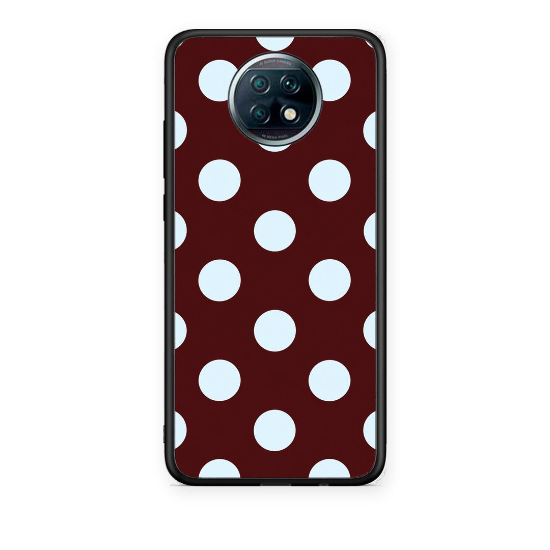 Θήκη Xiaomi Redmi Note 9T Pale Blue Large Polka Dots on Burgundy από τη Smartfits με σχέδιο στο πίσω μέρος και μαύρο περίβλημα | Xiaomi Redmi Note 9T Pale Blue Large Polka Dots on Burgundy case with colorful back and black bezels