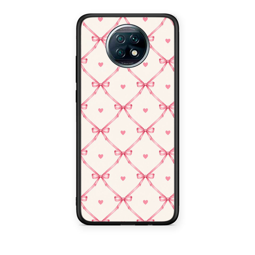 Θήκη Xiaomi Redmi Note 9T Pink Bow Lattice and Hearts on Cream από τη Smartfits με σχέδιο στο πίσω μέρος και μαύρο περίβλημα | Xiaomi Redmi Note 9T Pink Bow Lattice and Hearts on Cream case with colorful back and black bezels