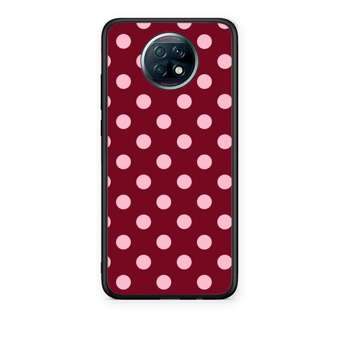 Θήκη Xiaomi Redmi Note 9T Pink Polka Dots on Burgundy από τη Smartfits με σχέδιο στο πίσω μέρος και μαύρο περίβλημα | Xiaomi Redmi Note 9T Pink Polka Dots on Burgundy case with colorful back and black bezels