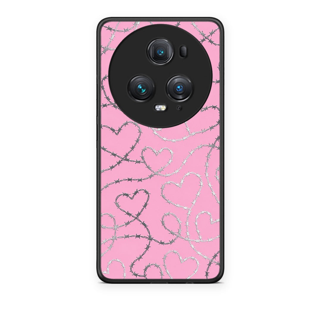Θήκη Honor Magic5 Pro Barbed Wire Hearts on Pink από τη Smartfits με σχέδιο στο πίσω μέρος και μαύρο περίβλημα | Honor Magic5 Pro Barbed Wire Hearts on Pink case with colorful back and black bezels