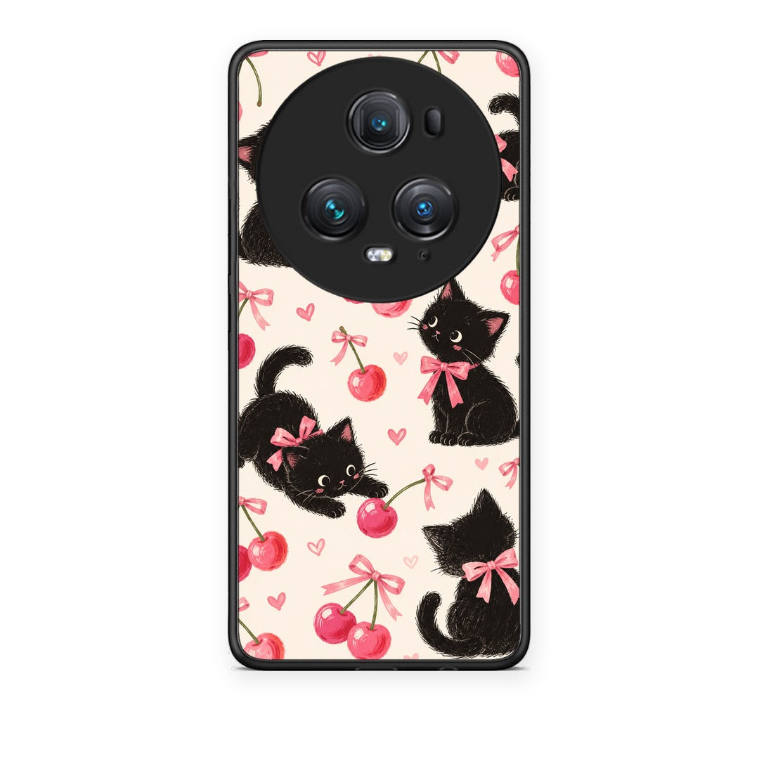 Θήκη Honor Magic5 Pro Black Kittens and Cherries on Cream από τη Smartfits με σχέδιο στο πίσω μέρος και μαύρο περίβλημα | Honor Magic5 Pro Black Kittens and Cherries on Cream case with colorful back and black bezels