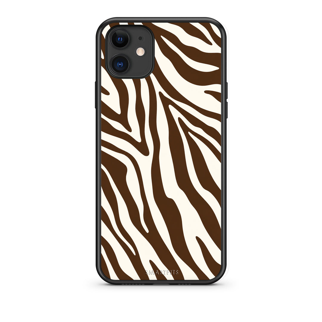 Θήκη iPhone 11 Brown and Cream Zebra Stripes από τη Smartfits με σχέδιο στο πίσω μέρος και μαύρο περίβλημα | iPhone 11 Brown and Cream Zebra Stripes case with colorful back and black bezels