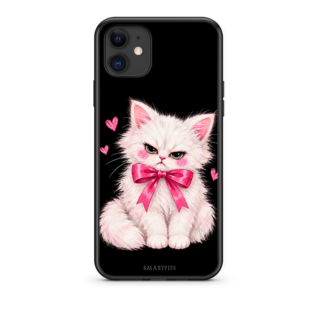 Θήκη iPhone 11 Grumpy Party Kitten on Black από τη Smartfits με σχέδιο στο πίσω μέρος και μαύρο περίβλημα | iPhone 11 Grumpy Party Kitten on Black case with colorful back and black bezels