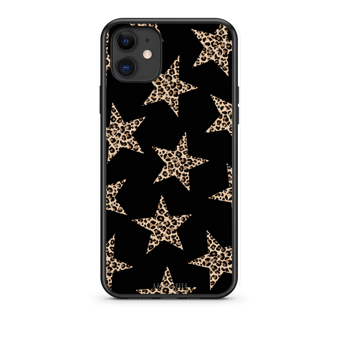 Θήκη iPhone 11 Leopard Stars on Black από τη Smartfits με σχέδιο στο πίσω μέρος και μαύρο περίβλημα | iPhone 11 Leopard Stars on Black case with colorful back and black bezels