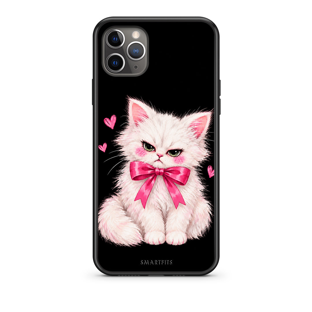 Θήκη iPhone 11 Pro Grumpy Party Kitten on Black από τη Smartfits με σχέδιο στο πίσω μέρος και μαύρο περίβλημα | iPhone 11 Pro Grumpy Party Kitten on Black case with colorful back and black bezels