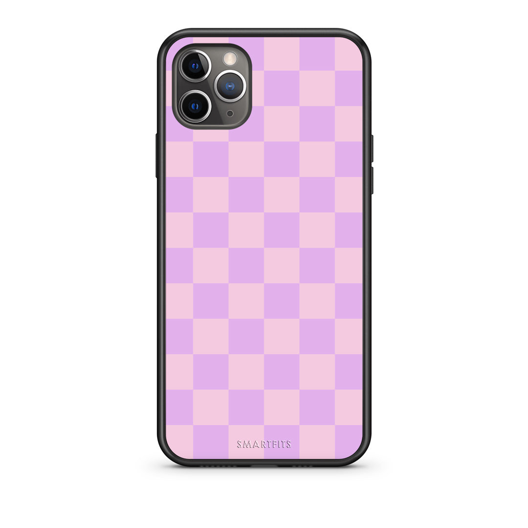 Θήκη iPhone 11 Pro Lavender and Pink Checkerboard από τη Smartfits με σχέδιο στο πίσω μέρος και μαύρο περίβλημα | iPhone 11 Pro Lavender and Pink Checkerboard case with colorful back and black bezels