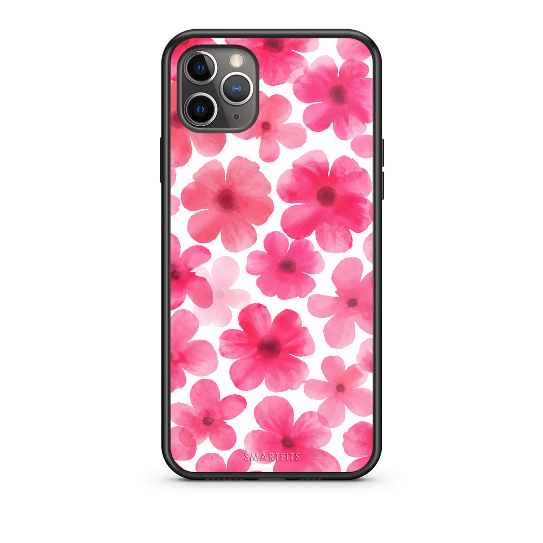 Θήκη iPhone 11 Pro Pink Watercolour Flowers on White από τη Smartfits με σχέδιο στο πίσω μέρος και μαύρο περίβλημα | iPhone 11 Pro Pink Watercolour Flowers on White case with colorful back and black bezels