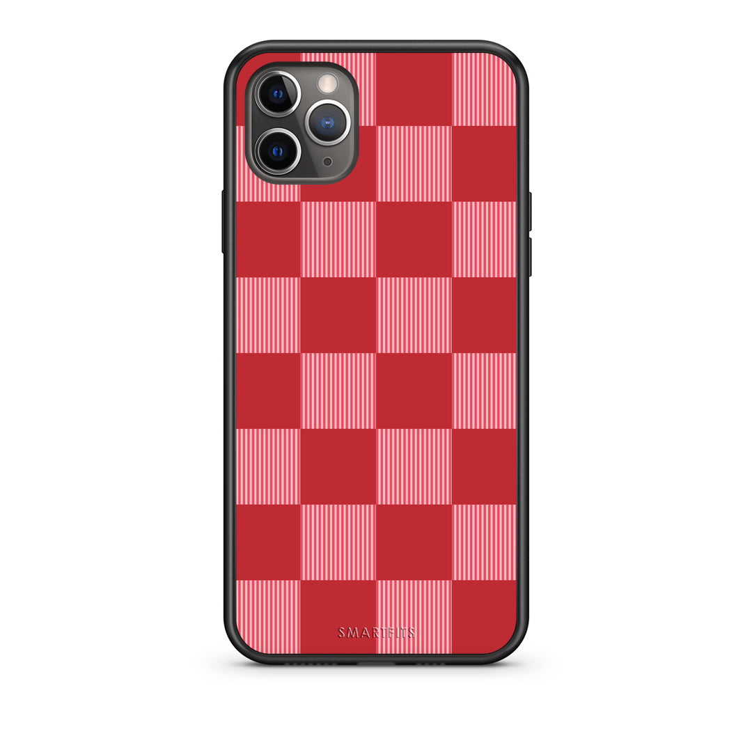 Θήκη iPhone 11 Pro Red and Pink Striped Checks από τη Smartfits με σχέδιο στο πίσω μέρος και μαύρο περίβλημα | iPhone 11 Pro Red and Pink Striped Checks case with colorful back and black bezels