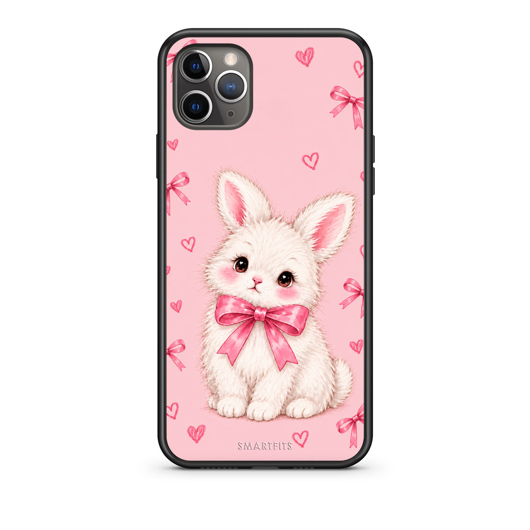 Θήκη iPhone 11 Pro White Bunny and Pink Bows από τη Smartfits με σχέδιο στο πίσω μέρος και μαύρο περίβλημα | iPhone 11 Pro White Bunny and Pink Bows case with colorful back and black bezels