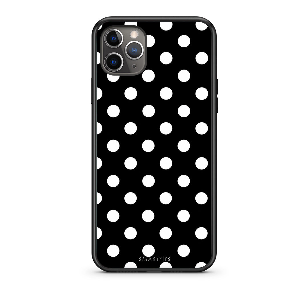 Θήκη iPhone 11 Pro White Polka Dots on Black από τη Smartfits με σχέδιο στο πίσω μέρος και μαύρο περίβλημα | iPhone 11 Pro White Polka Dots on Black case with colorful back and black bezels