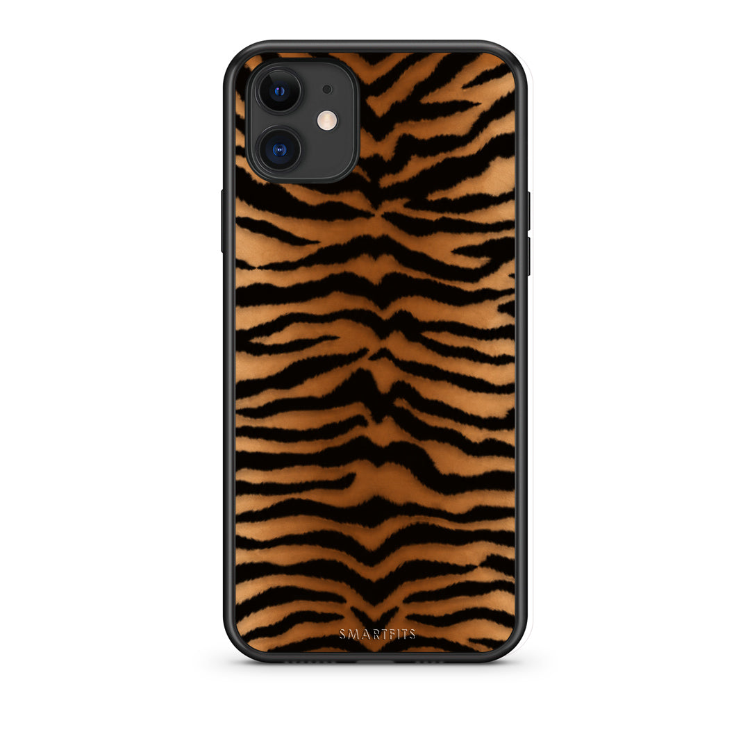 Θήκη iPhone 11 Tiger Print Orange and Black από τη Smartfits με σχέδιο στο πίσω μέρος και μαύρο περίβλημα | iPhone 11 Tiger Print Orange and Black case with colorful back and black bezels