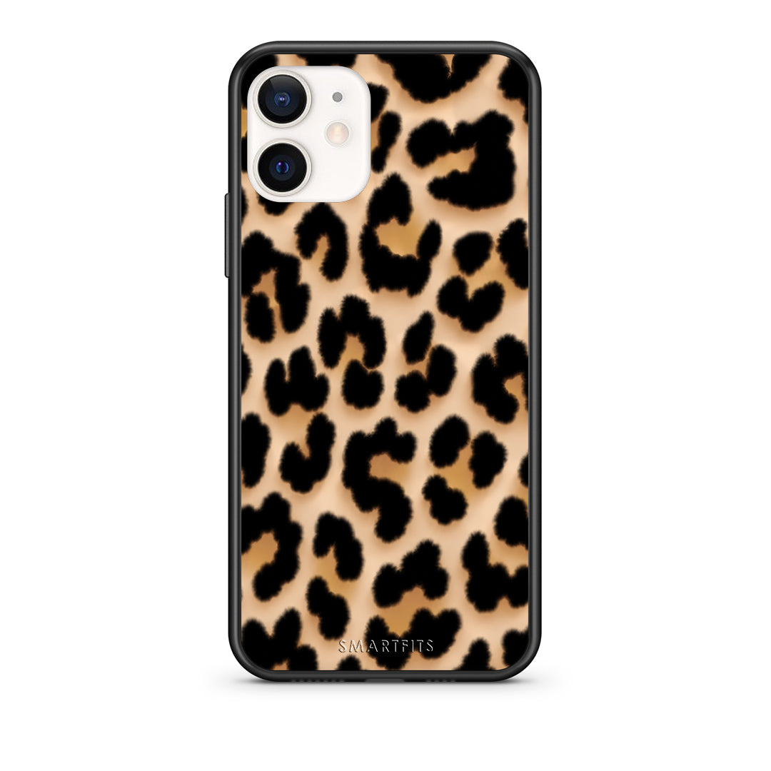 Θήκη iPhone 12 Mini Leopard Print Tan Large από τη Smartfits με σχέδιο στο πίσω μέρος και μαύρο περίβλημα | iPhone 12 Mini Leopard Print Tan Large case with colorful back and black bezels