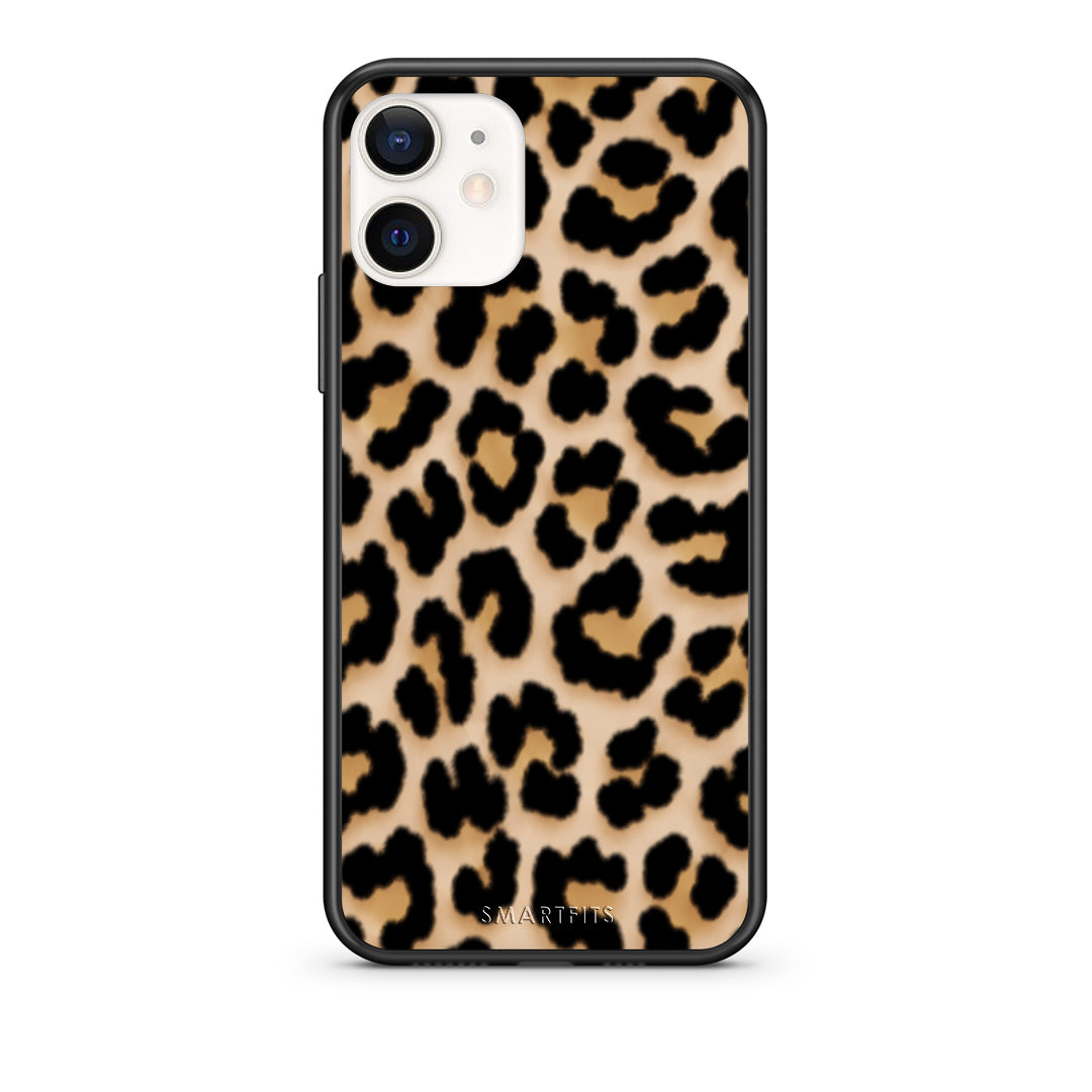 Θήκη iPhone 12 Mini Leopard Print Tan Small από τη Smartfits με σχέδιο στο πίσω μέρος και μαύρο περίβλημα | iPhone 12 Mini Leopard Print Tan Small case with colorful back and black bezels
