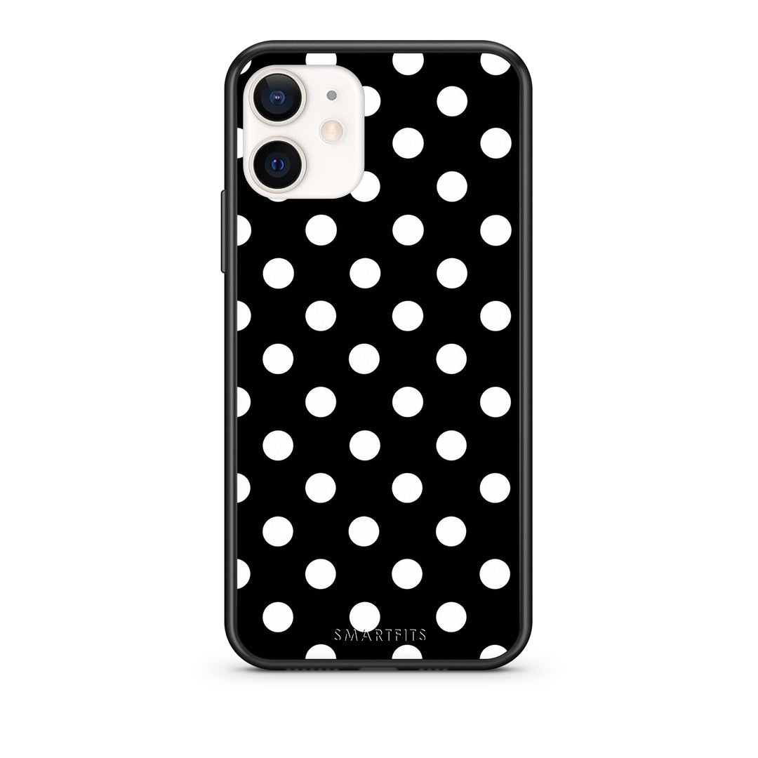 Θήκη iPhone 12 Mini White Polka Dots on Black από τη Smartfits με σχέδιο στο πίσω μέρος και μαύρο περίβλημα | iPhone 12 Mini White Polka Dots on Black case with colorful back and black bezels