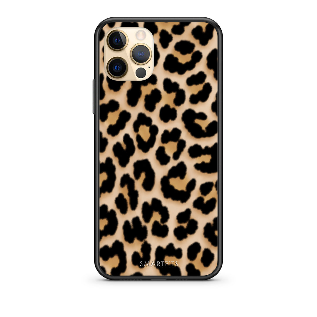 Θήκη iPhone 12 Pro Leopard Print Tan Small από τη Smartfits με σχέδιο στο πίσω μέρος και μαύρο περίβλημα | iPhone 12 Pro Leopard Print Tan Small case with colorful back and black bezels