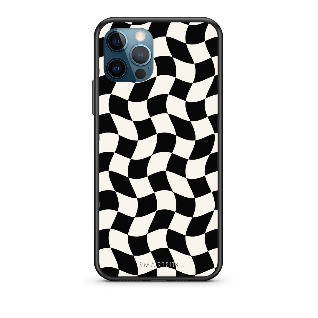 Θήκη iPhone 12 Pro Max Black and Cream Wavy Checkerboard από τη Smartfits με σχέδιο στο πίσω μέρος και μαύρο περίβλημα | iPhone 12 Pro Max Black and Cream Wavy Checkerboard case with colorful back and black bezels