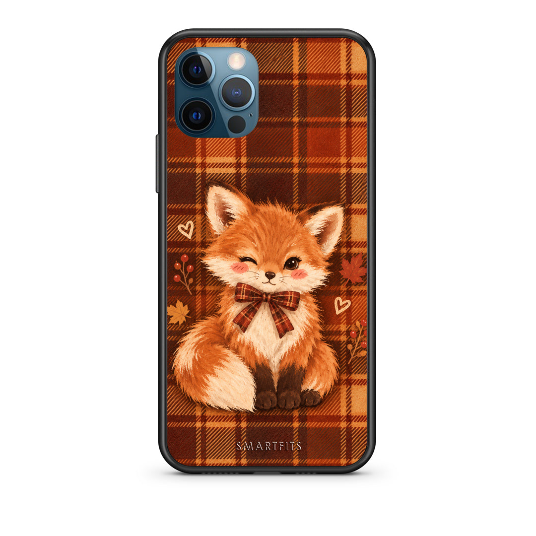 Θήκη iPhone 12 Pro Max Fox on Autumn Tartan από τη Smartfits με σχέδιο στο πίσω μέρος και μαύρο περίβλημα | iPhone 12 Pro Max Fox on Autumn Tartan case with colorful back and black bezels