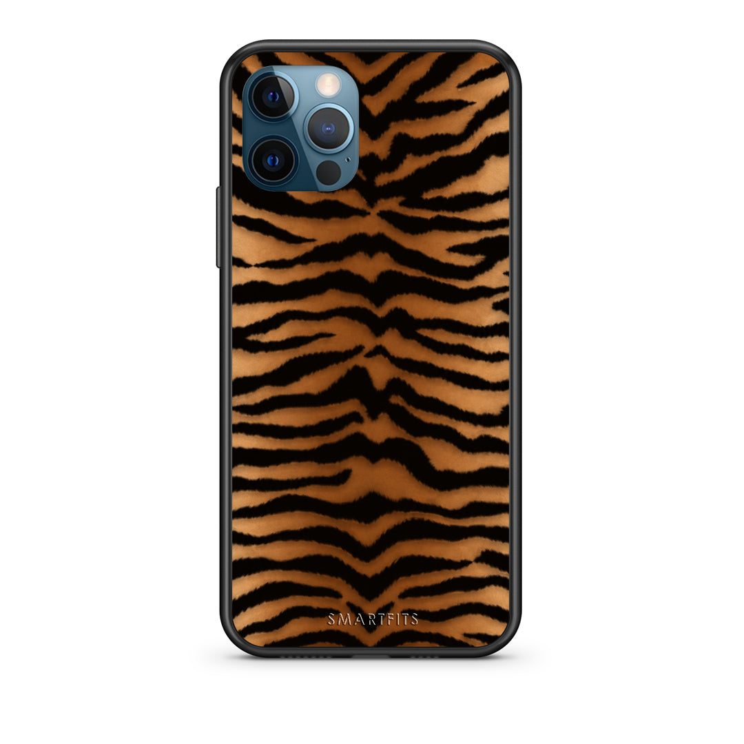 Θήκη iPhone 12 Pro Max Tiger Print Orange and Black από τη Smartfits με σχέδιο στο πίσω μέρος και μαύρο περίβλημα | iPhone 12 Pro Max Tiger Print Orange and Black case with colorful back and black bezels