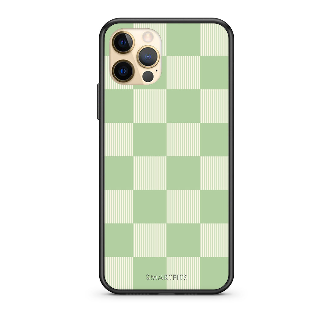 Θήκη iPhone 12 Pro Sage and Cream Striped Checks από τη Smartfits με σχέδιο στο πίσω μέρος και μαύρο περίβλημα | iPhone 12 Pro Sage and Cream Striped Checks case with colorful back and black bezels