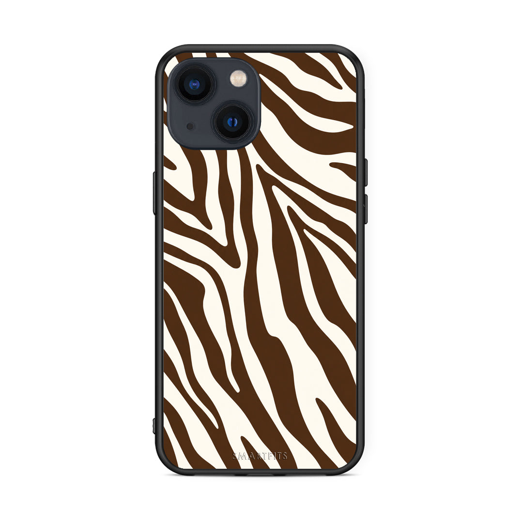 Θήκη iPhone 13 Brown and Cream Zebra Stripes από τη Smartfits με σχέδιο στο πίσω μέρος και μαύρο περίβλημα | iPhone 13 Brown and Cream Zebra Stripes case with colorful back and black bezels