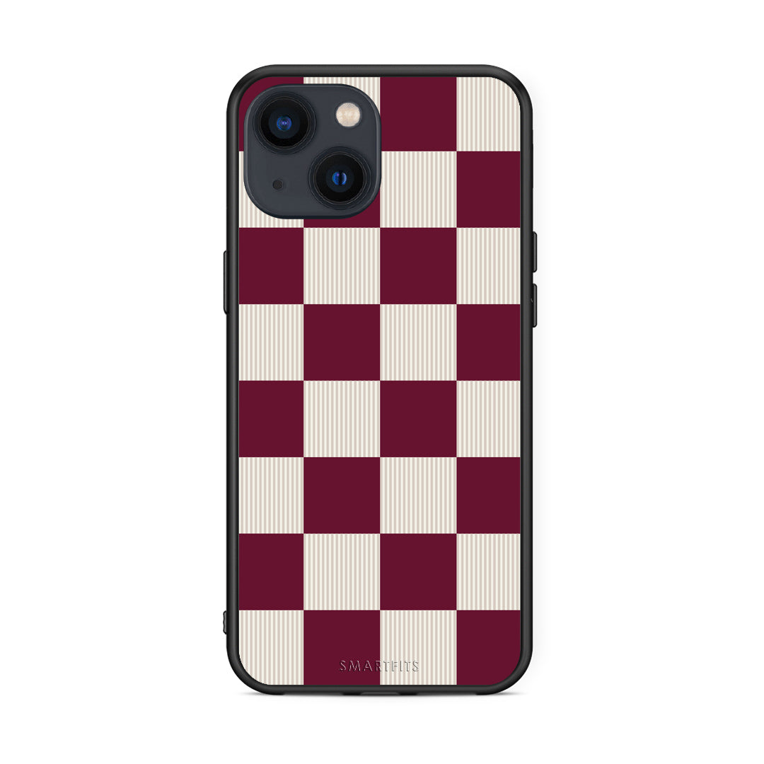 Θήκη iPhone 13 Burgundy and Cream Striped Checks από τη Smartfits με σχέδιο στο πίσω μέρος και μαύρο περίβλημα | iPhone 13 Burgundy and Cream Striped Checks case with colorful back and black bezels