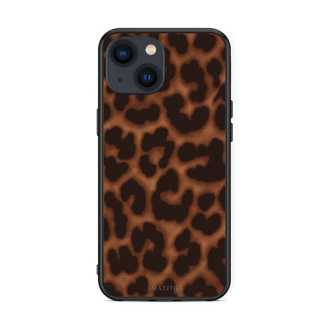 Θήκη iPhone 13 Leopard Print Dark Brown από τη Smartfits με σχέδιο στο πίσω μέρος και μαύρο περίβλημα | iPhone 13 Leopard Print Dark Brown case with colorful back and black bezels