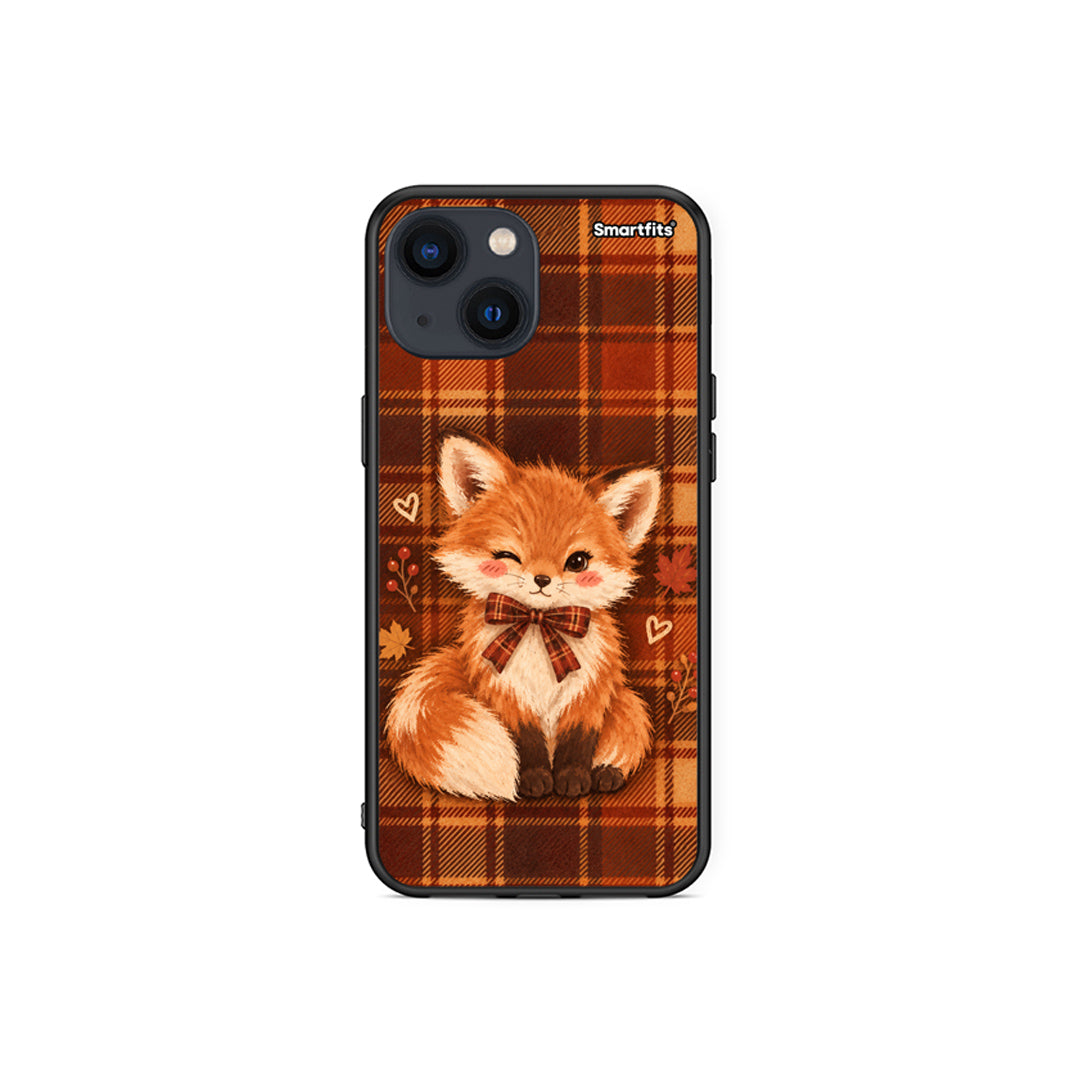 Θήκη iPhone 13 Mini Fox on Autumn Tartan από τη Smartfits με σχέδιο στο πίσω μέρος και μαύρο περίβλημα | iPhone 13 Mini Fox on Autumn Tartan case with colorful back and black bezels