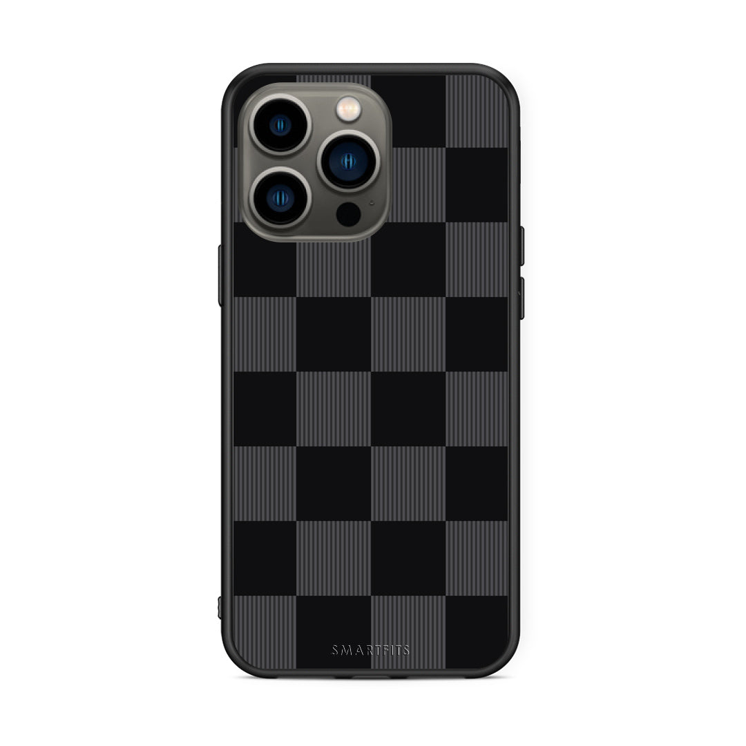 Θήκη iPhone 13 Pro Black and Charcoal Striped Checks από τη Smartfits με σχέδιο στο πίσω μέρος και μαύρο περίβλημα | iPhone 13 Pro Black and Charcoal Striped Checks case with colorful back and black bezels
